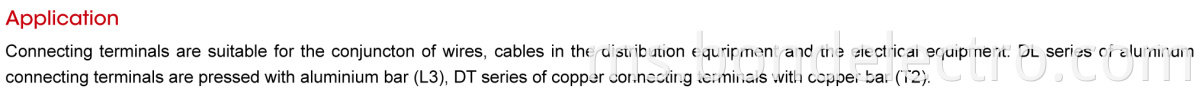 DL Series Copper Aluminum Connector Terminals Parameter